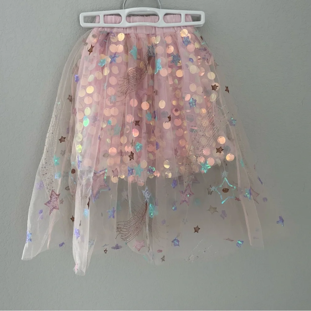 Stella Cove Sequin Tulle Sparkle Midi Skirt Size 4 Pink Stars